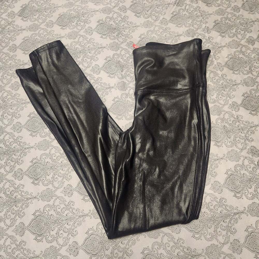 Spanx Faux Leather High-Rise Leggings Black Shiny
